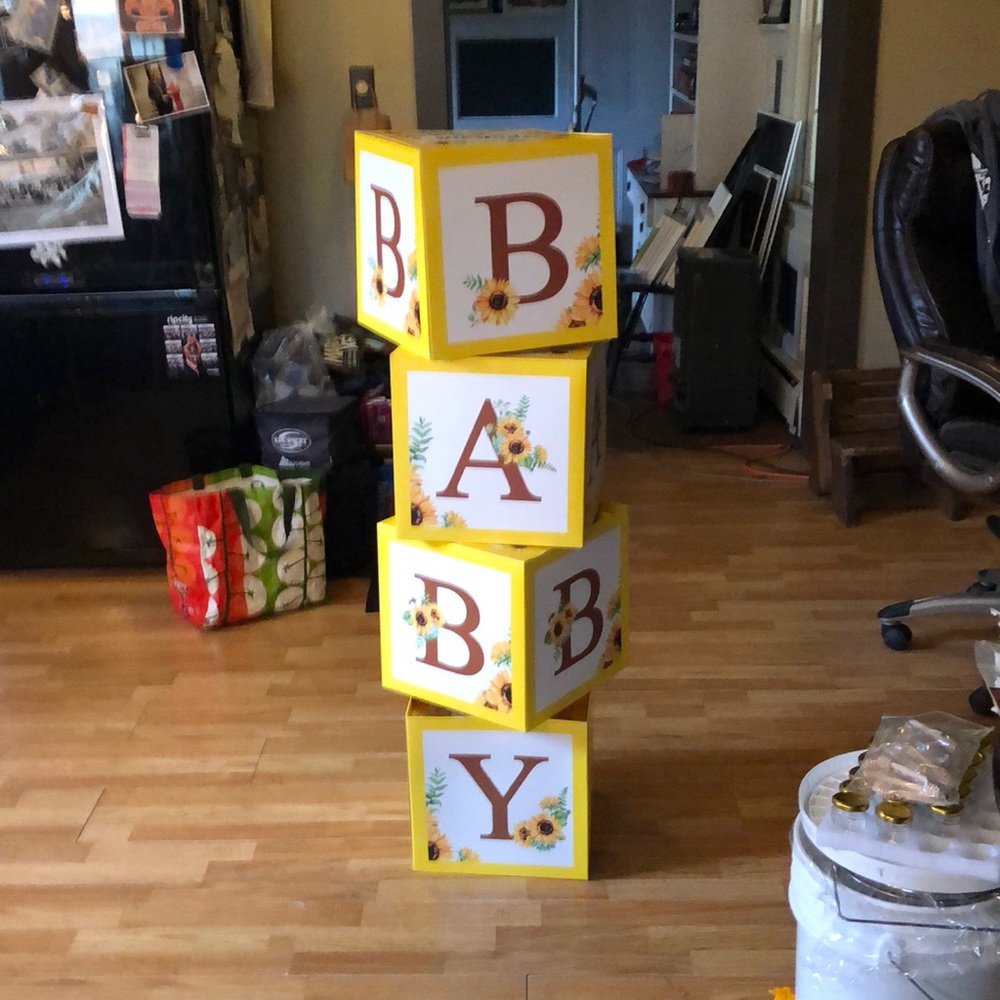 Baby shower “baby” box decorations